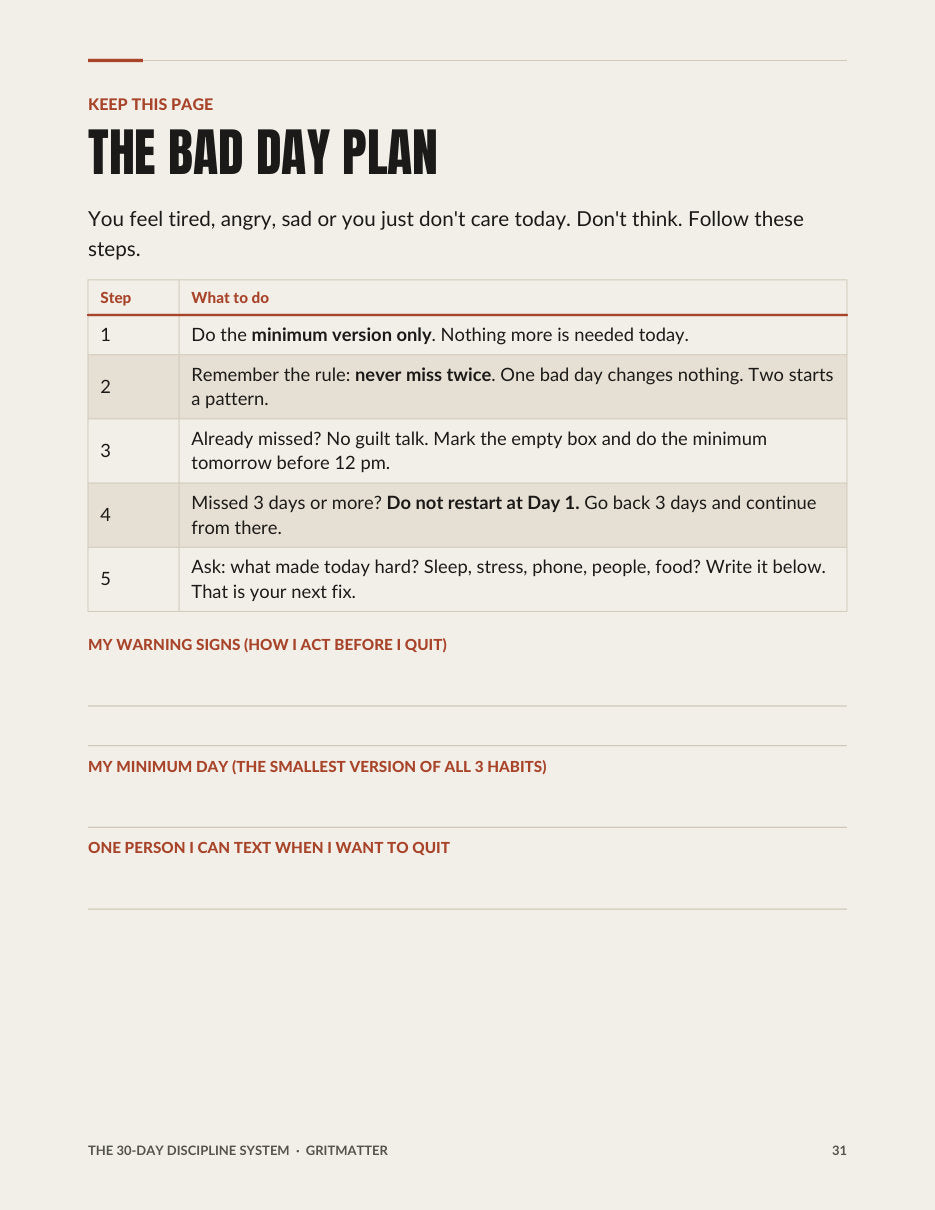 The Bad Day Plan page